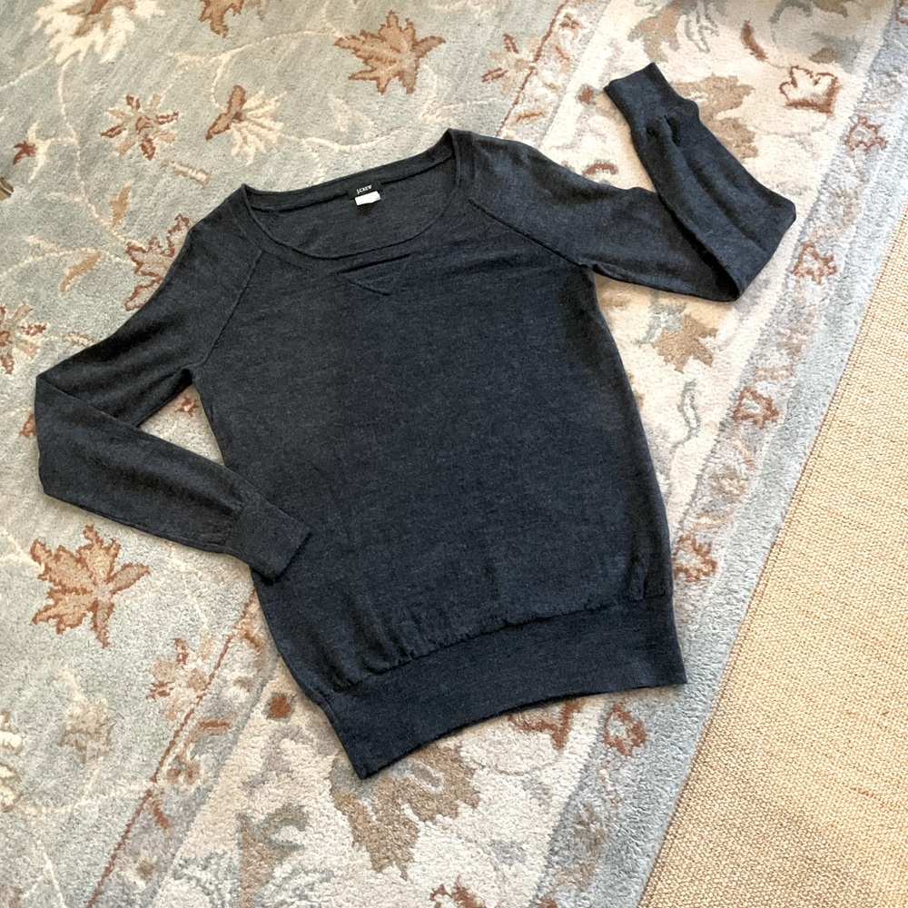 J. Crew 100% Merino Wool Crew Neck Sweater, Heather Charcoal Gray, Size XS